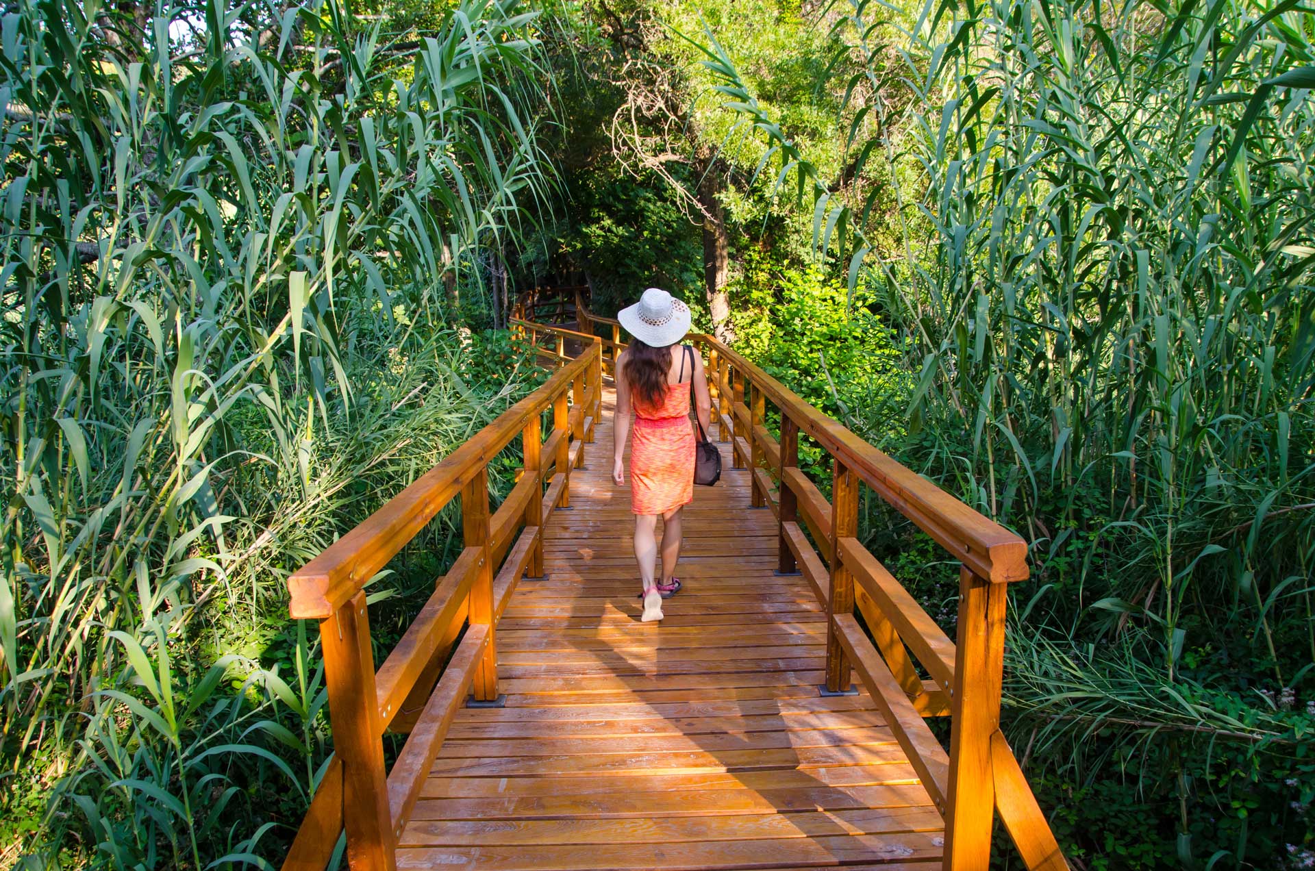 A beautiful scenery of a woman at the famous Krka National Park, Croatia